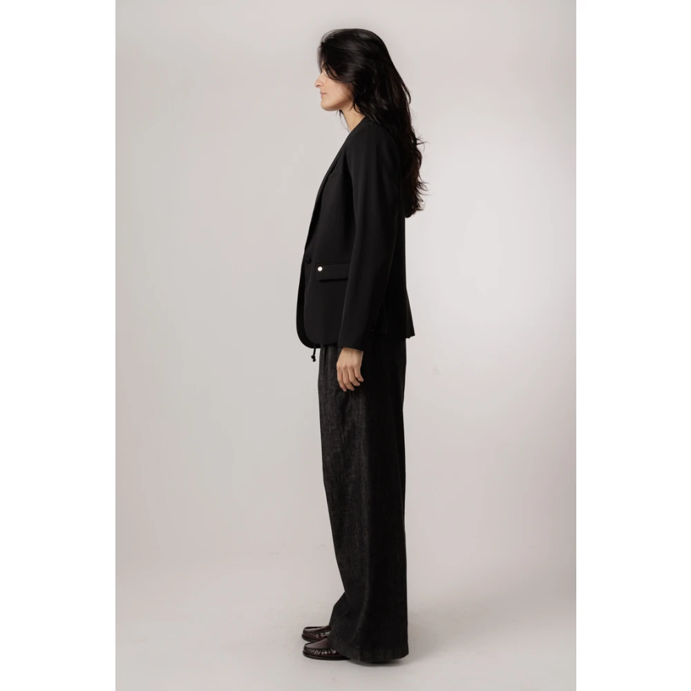 MOS MOSH Zwarte Blazer met Knoopsluiting en Zakken Black Dames