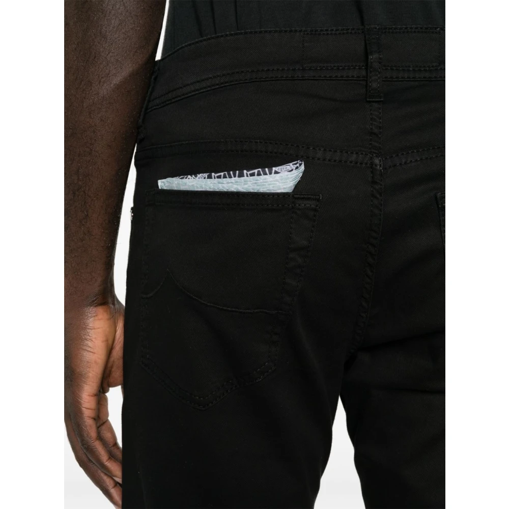 Jacob Cohën Slim Bard Broek Zwart Knoopsluiting Vijf Zakken Ontwerp Logo Patch Black Heren