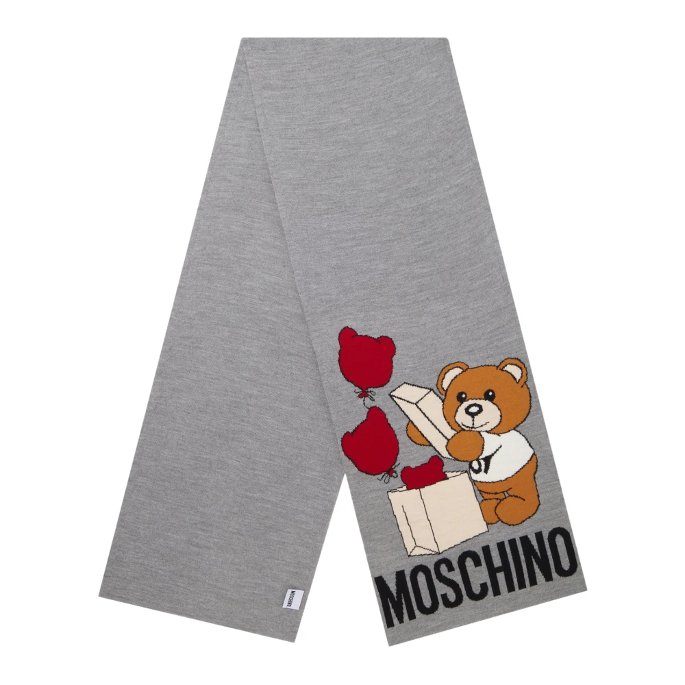 Moschino Grijze Wollen Sjaal met Logo Print Gray Unisex