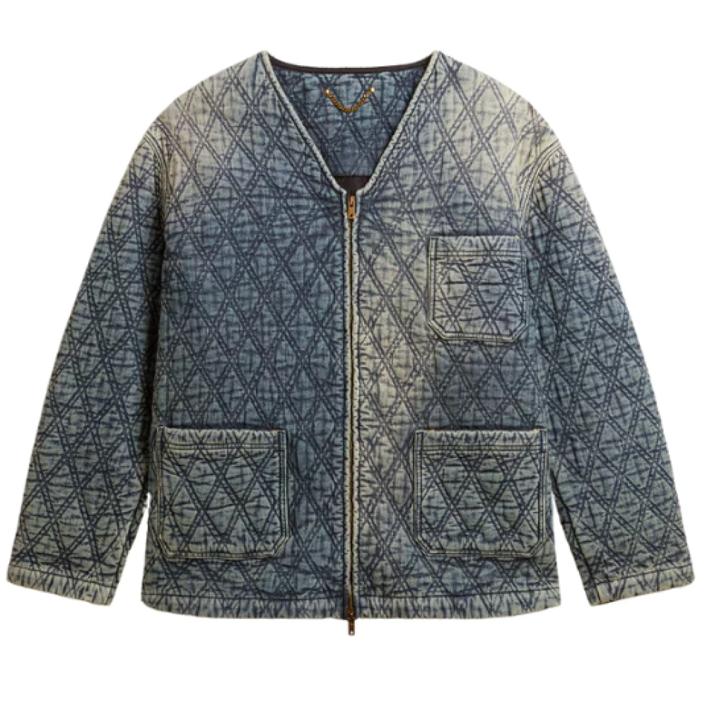 Golden Goose Stonewashed denim gewatteerde jas distressed stijl Blue Dames