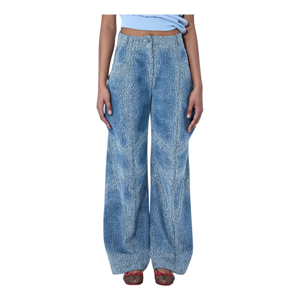 Kiko Kostadinov Women's Blue Wide Trousers, S, Centennial Denim Trousers