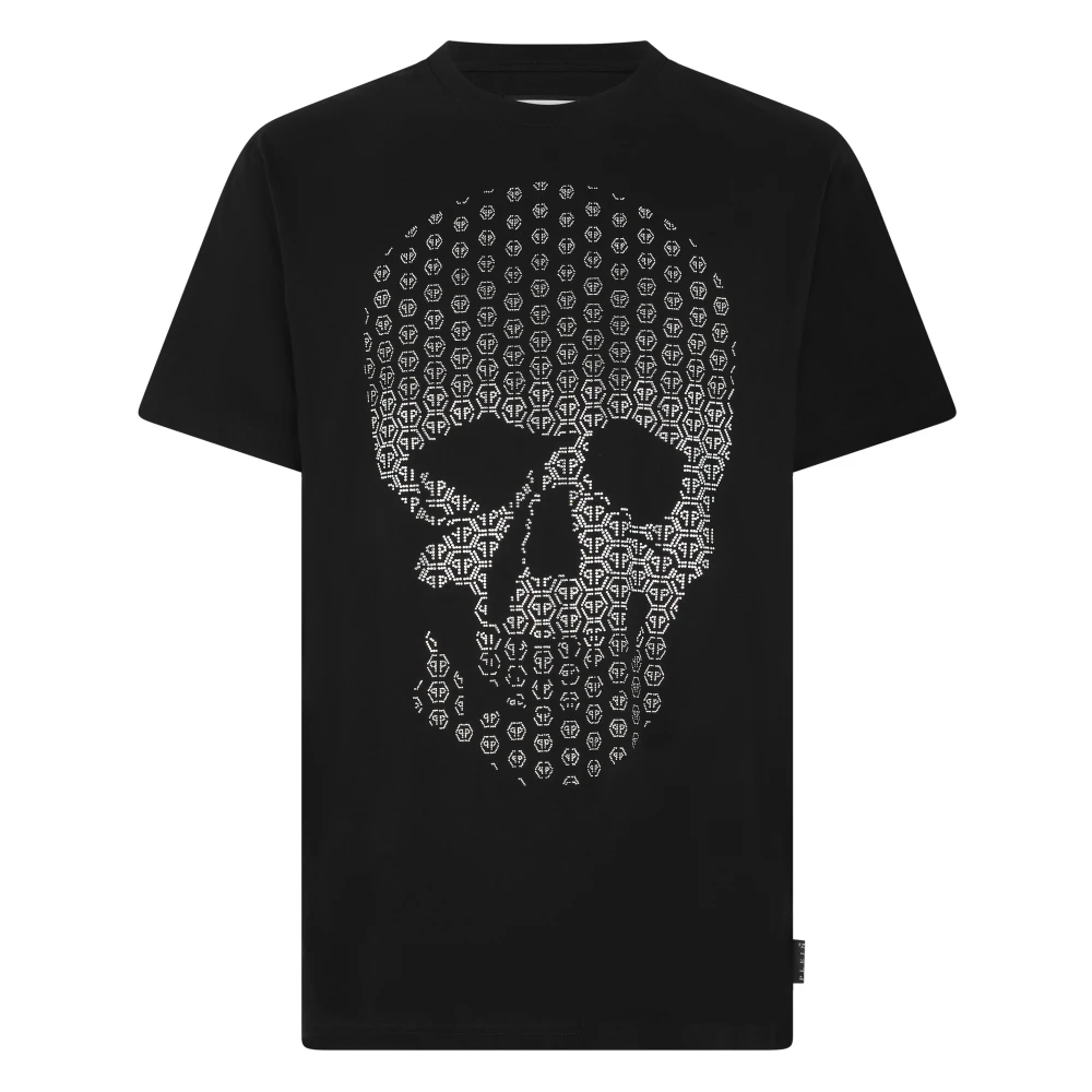 Philipp Plein Men's Black Round Neck T-Shirt Skull Strass