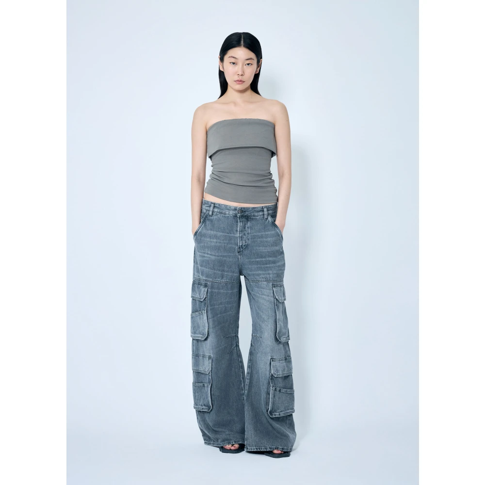 Diesel Wijde Cargo Jeans met Logo Print Gray Dames