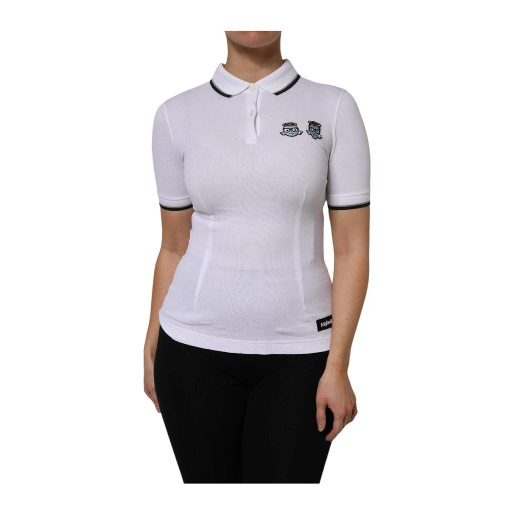 Dolce & Gabbana Women's White Polo Shirts, Xs, Polo Shirt Angel Graphic