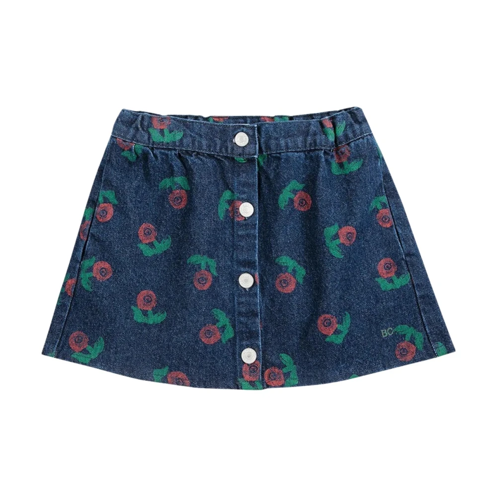 Bobo Choses Girls Blue Stamp Bloom Navy Denim Skirt - Image 2