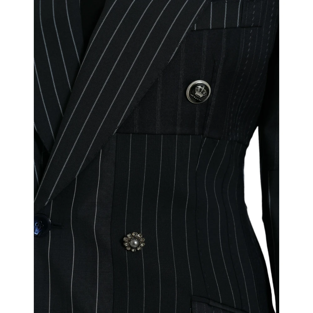 Dolce & Gabbana Elegante Gestreepte Wollen Blazer Black Dames