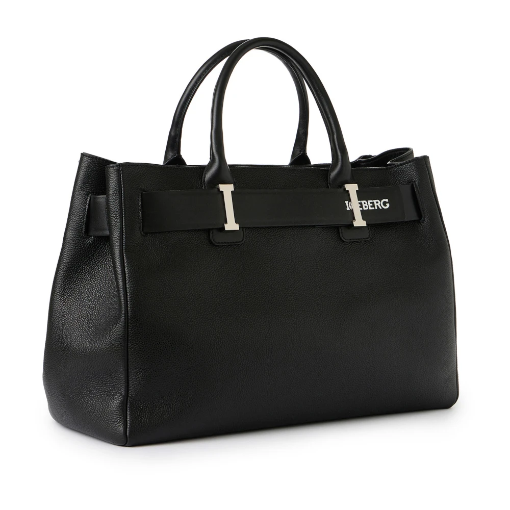 Iceberg Maxi shopper tas in zwart Willer leer met gladde gesp en zilveren details Black Dames