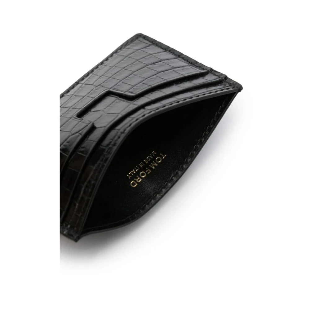 Tom Ford Zwarte krokodillenprint portemonnee met goudkleurig logo Black Heren