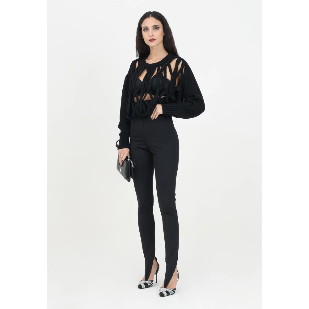 PATRIZIA PEPE Zwarte legging met voorste detail Black Dames