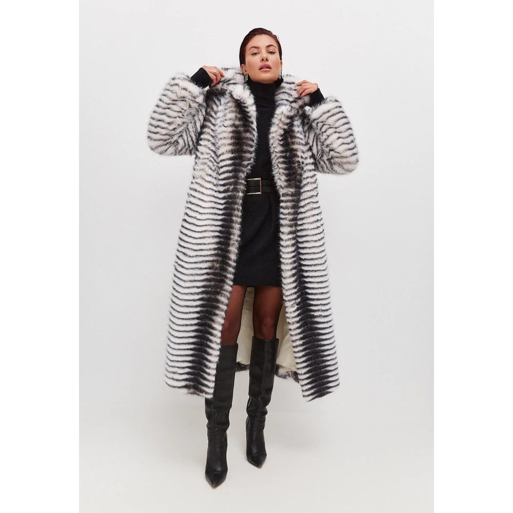 Cesare Gaspari Winter Faux Fur Geriemde Lange Jas Gray Dames