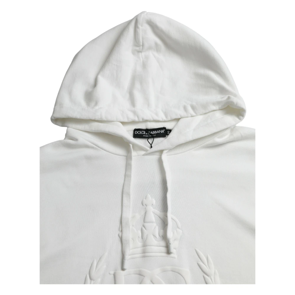Dolce & Gabbana Witte Katoenen Hooded Pullover Sweater White Heren