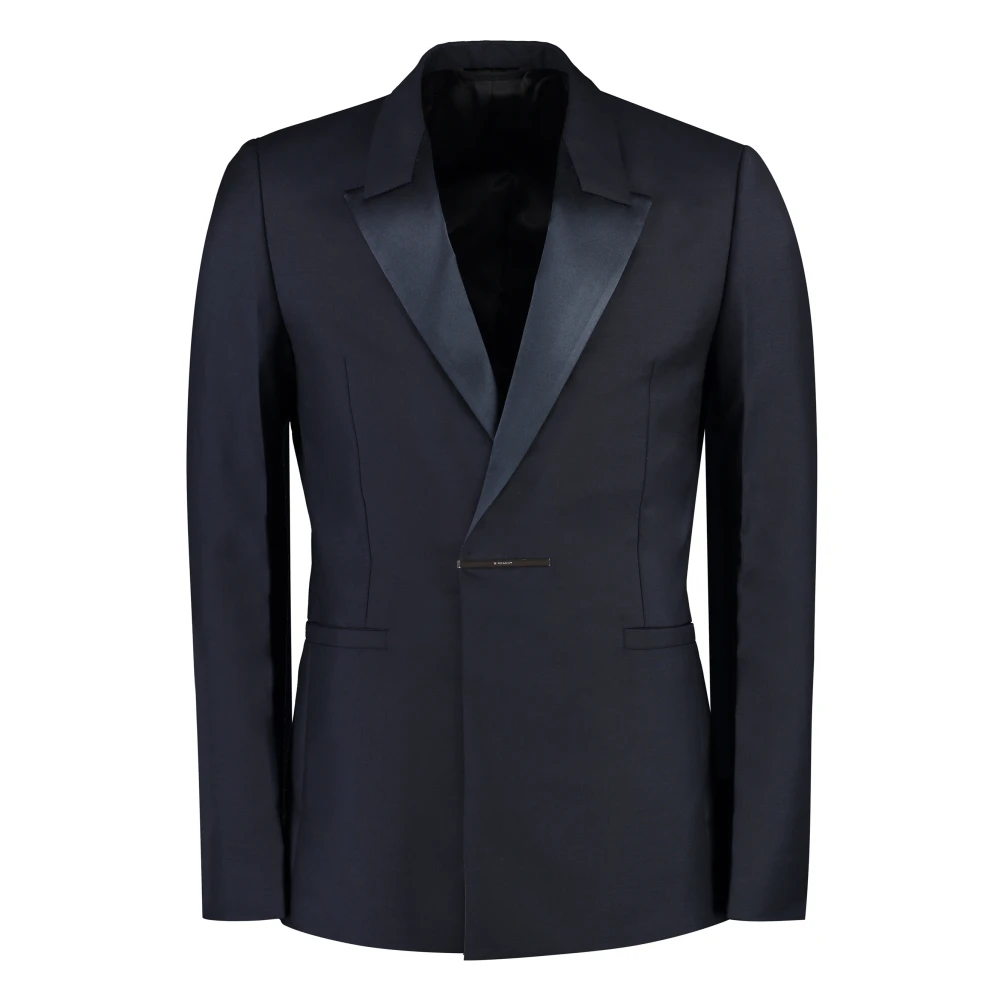 Givenchy Zijden Wolmix Jas Blue Heren