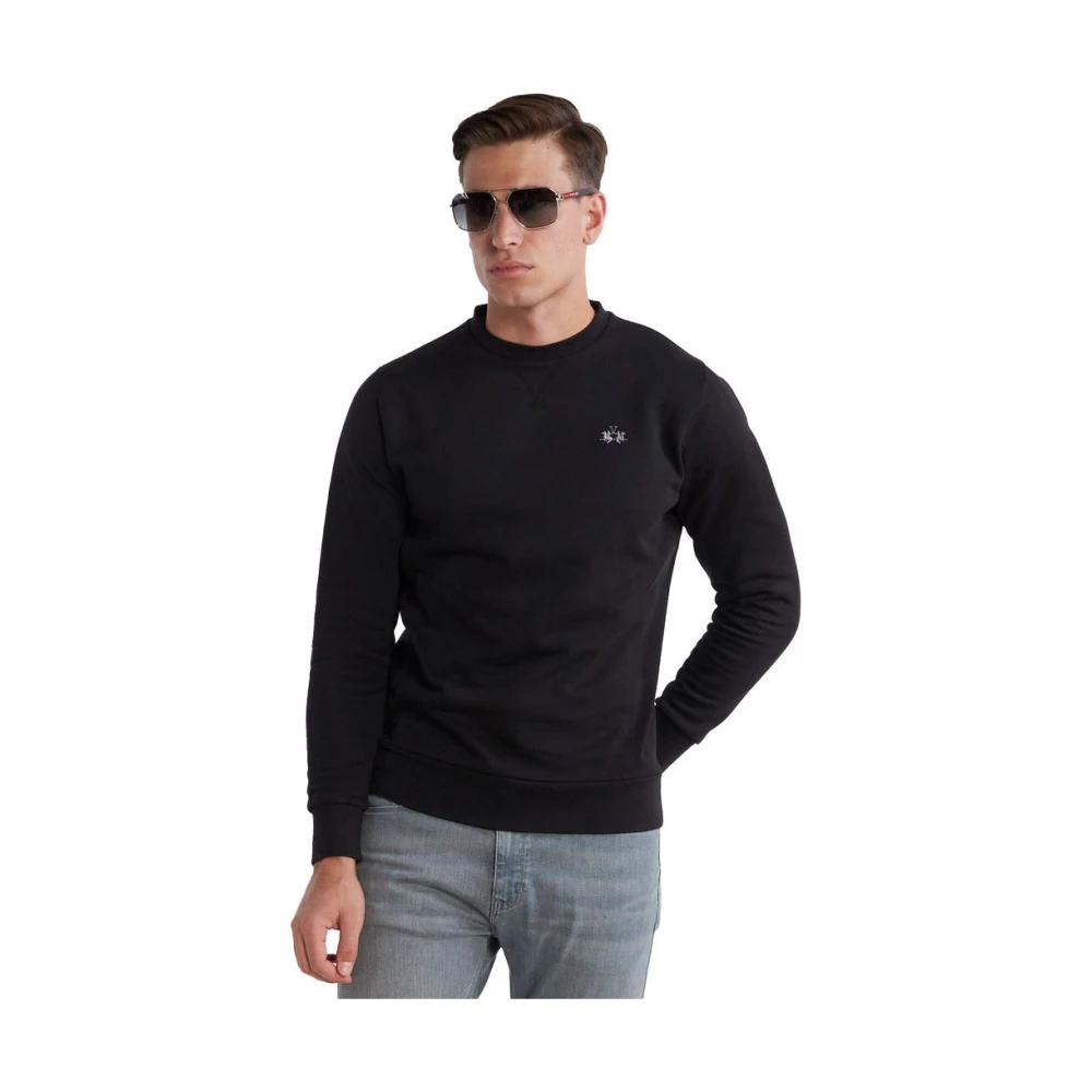 LA MARTINA Katoen Zwart Crewneck Sweatshirt Geborduurd Logo Black Heren