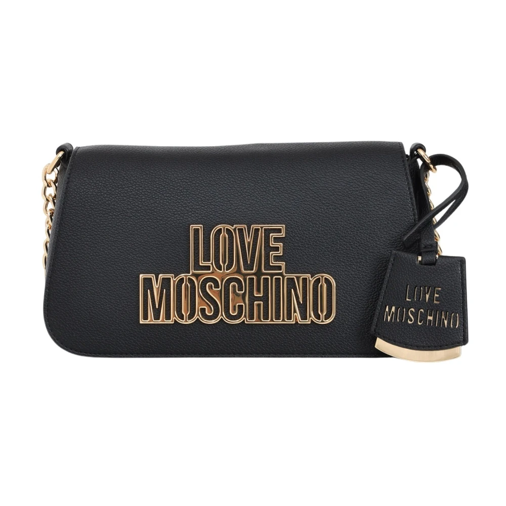 Love Moschino Elegante zwarte schoudertas met kettingdetails Black Dames