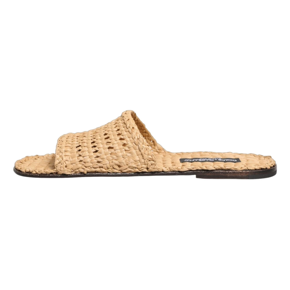 Dolce & Gabbana Women's Beige Sliders, 11 Uk, Raffia Slides