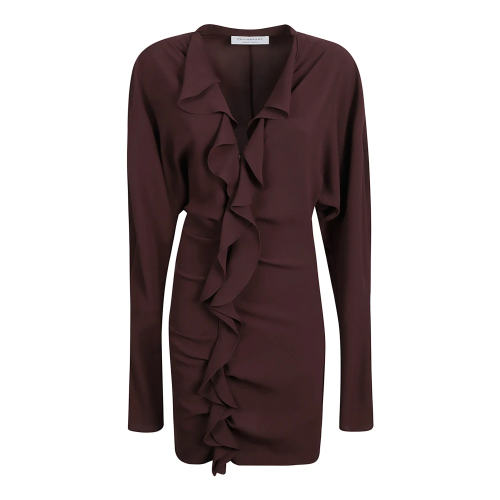 Philosophy di Lorenzo Serafini Auburn Brown Ruffled V-Neck Jurk Brown Dames