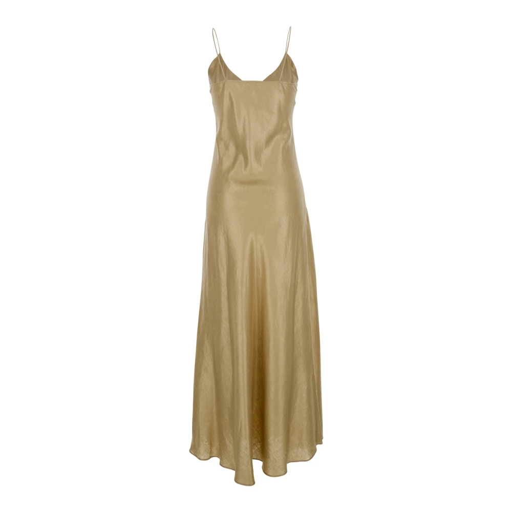 Eleventy Beige Lange Jurk Dunne Bandjes Beige Dames