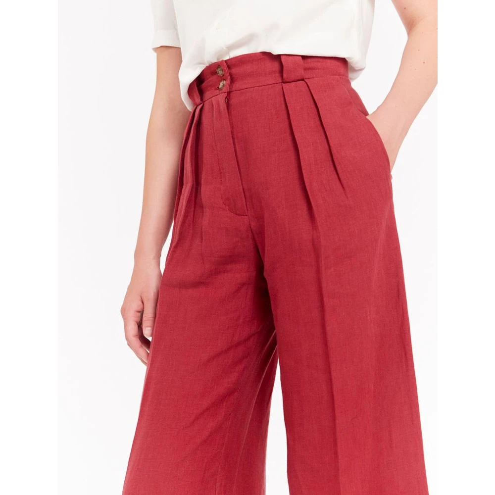 Ines De La Fressange Paris Marlène broek in frambozen linnen Pink Dames