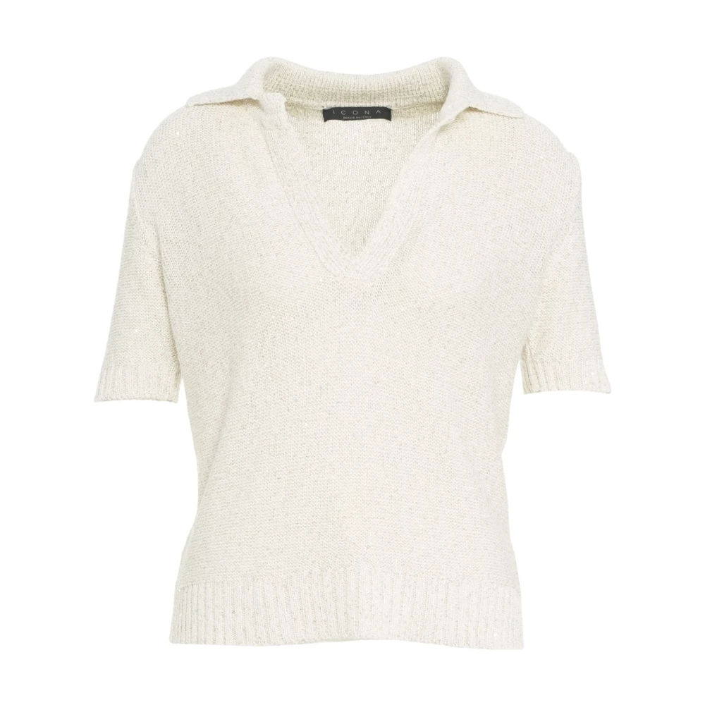 Kaos Beige Gebreide Polo met Glitterdetails Beige Dames