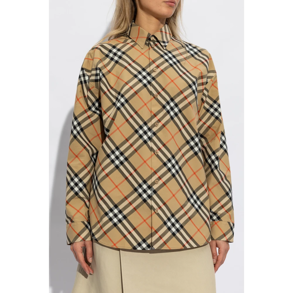Burberry Geruite Overhemd Beige Dames