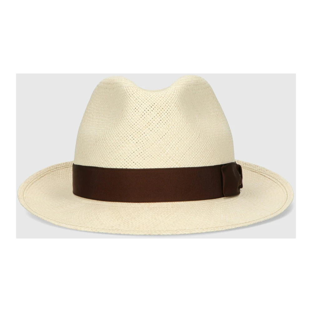 Borsalino Handgeweven Panama Hoed met Grosgrain Band Beige Heren