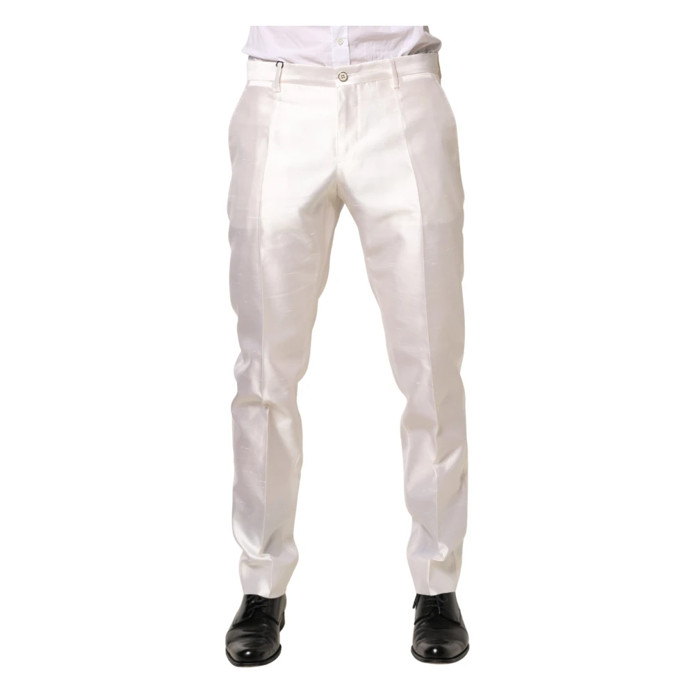 Dolce & Gabbana Uomo Bianco Pantaloni Eleganti For In Raso Di Seta