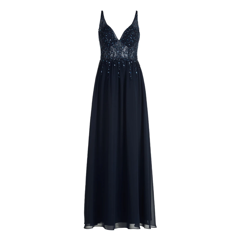 Vera Mont Elegante Maxi Avondjurk met Borduurwerk Blue Dames