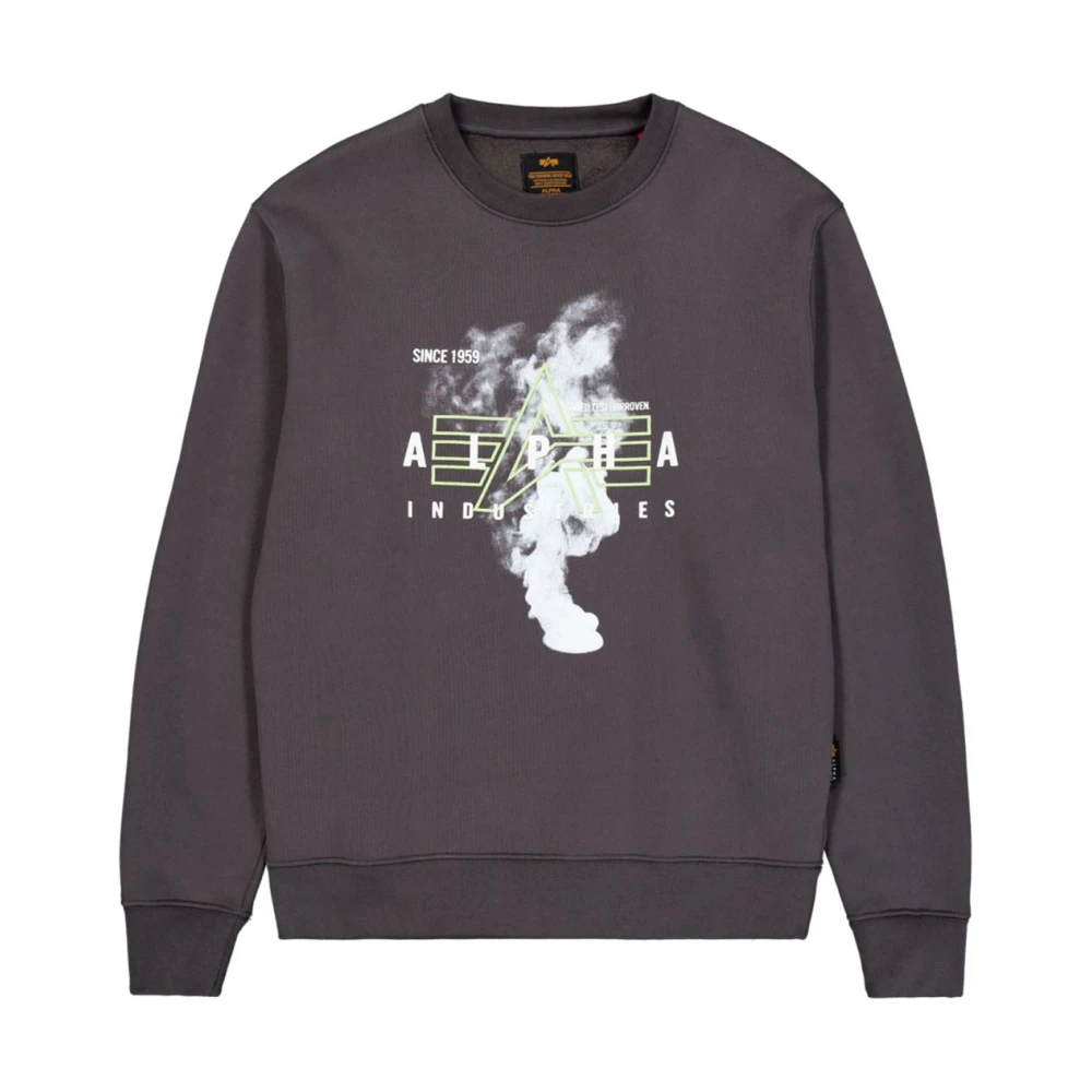 Alpha industries Grijze Katoenen Sweater met Smoke Logo Gray Heren