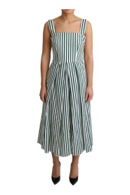 Green Striped Cotton A-Line Dress