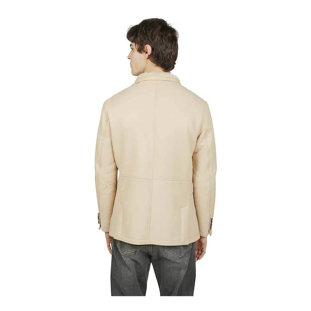 Eleventy Shearling Dubbelborst Jas Beige Heren