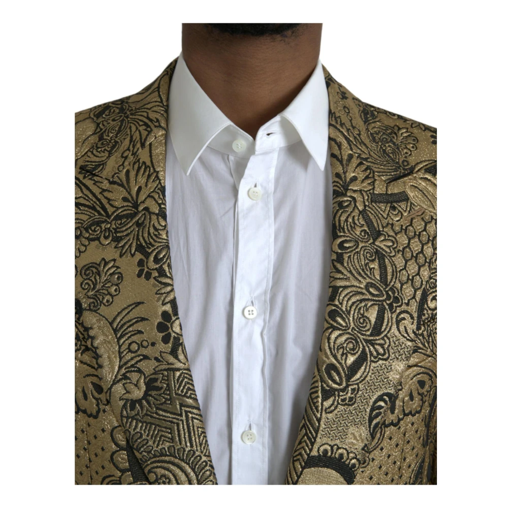 Dolce & Gabbana Gouden Jacquard Blazer Slim Fit Multicolor Heren
