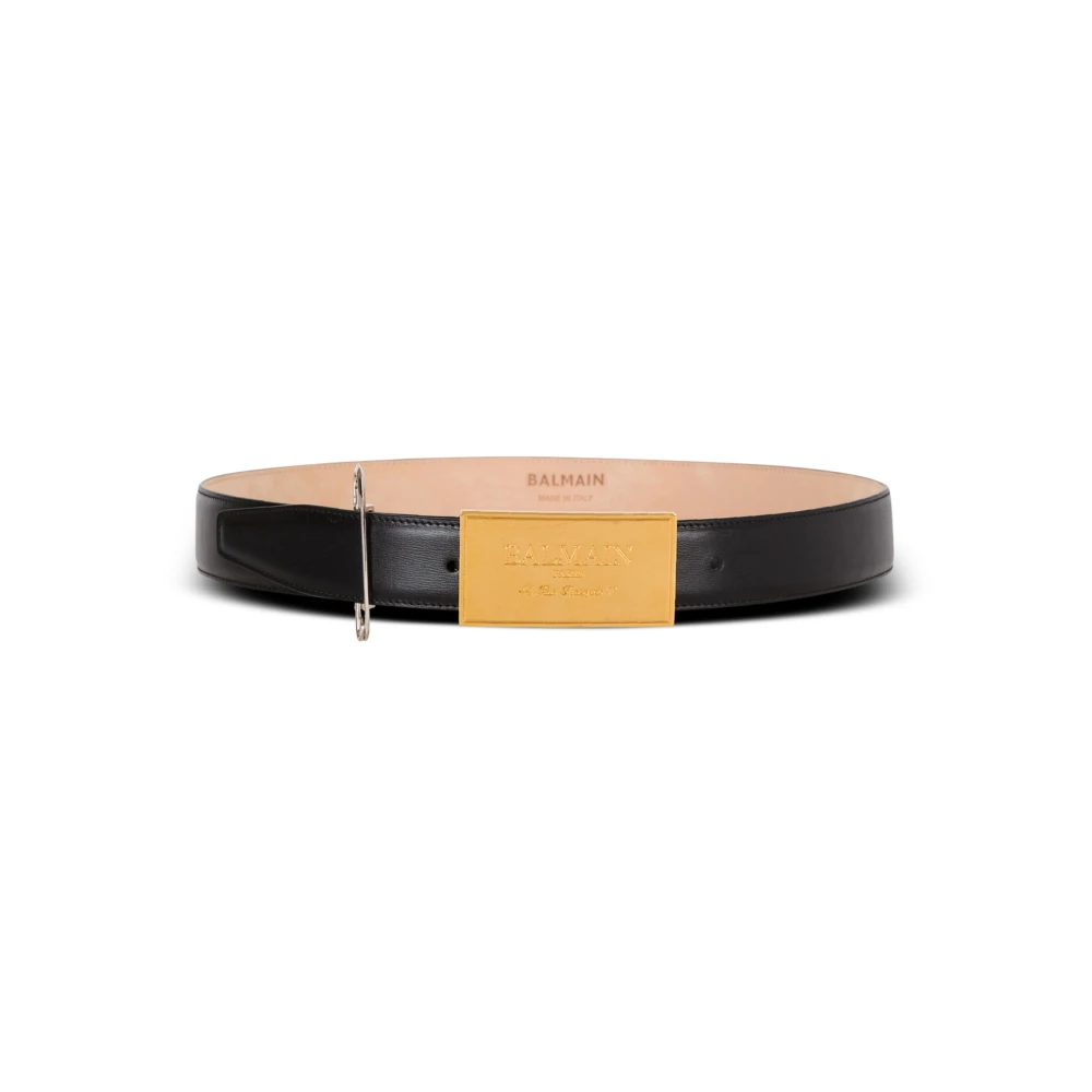 Balmain Leren riem met veiligheidsspeld Black Heren