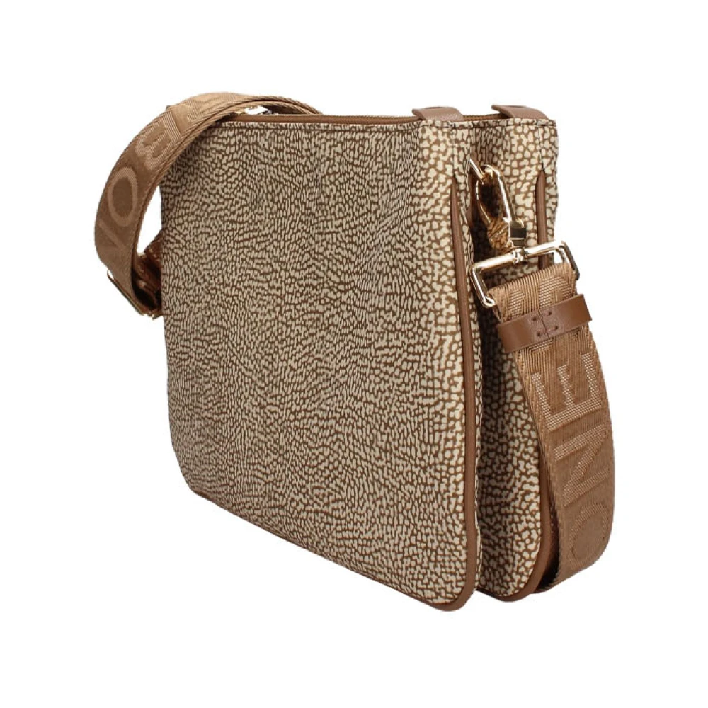 Borbonese Nylon Schoudertas met Leren Details Beige Dames