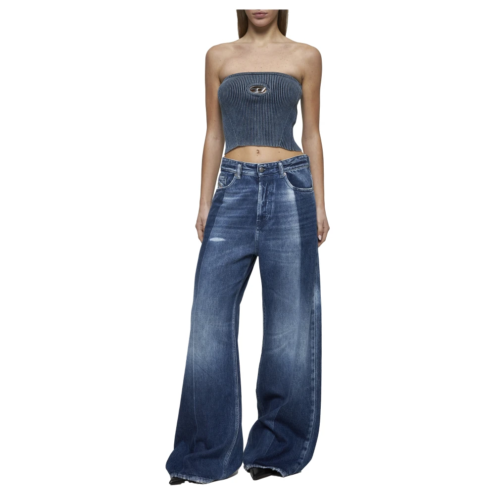 Diesel Indigo Blauwe Mouwloze Intarsia Top Blue Dames