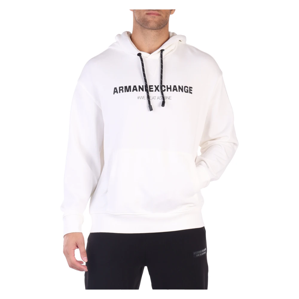 Armani Exchange Logo Hoodie van Katoenmix White Heren