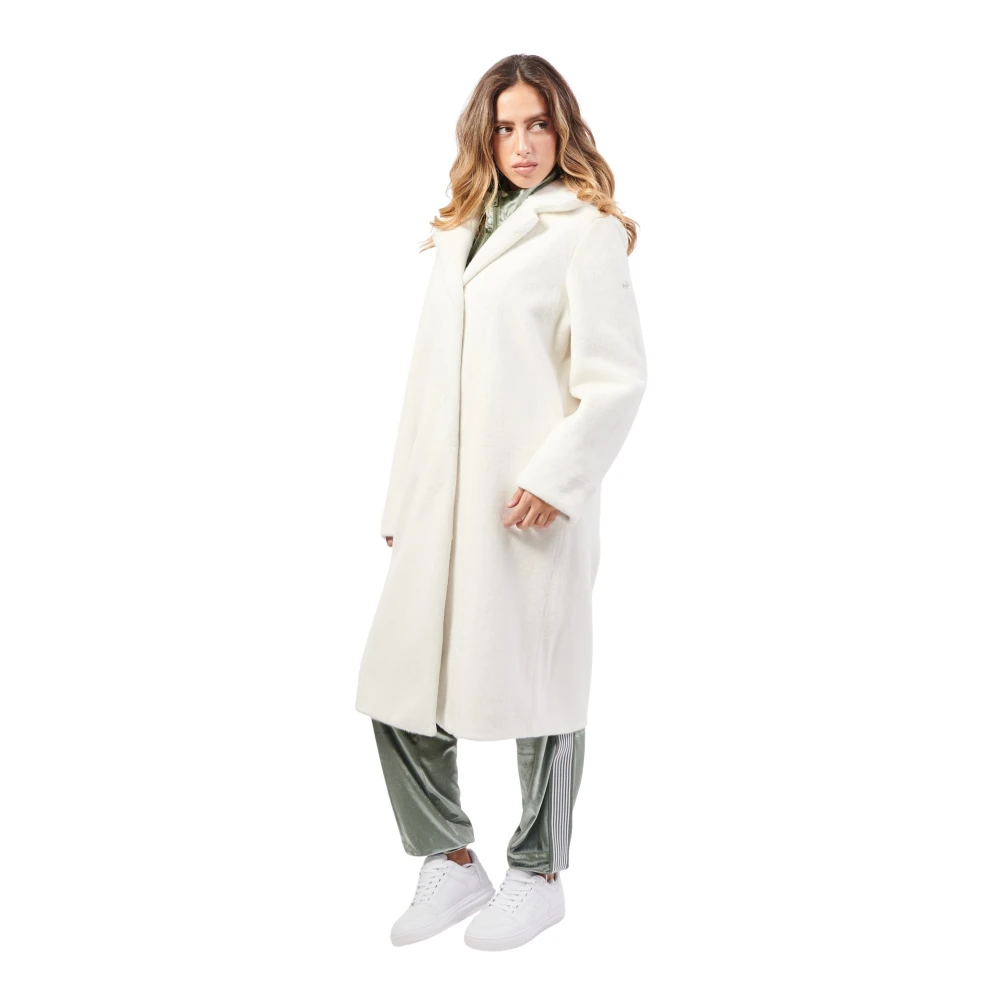 YES ZEE Witte Lange Omkeerbare Jas Elegante Stijl White Dames