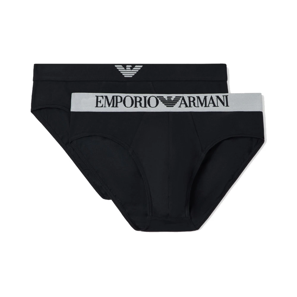 Emporio Armani Mannelijk Zwart Ondergoed Heren, S, Katoen, Twee-Pack Endurance Logo Slips