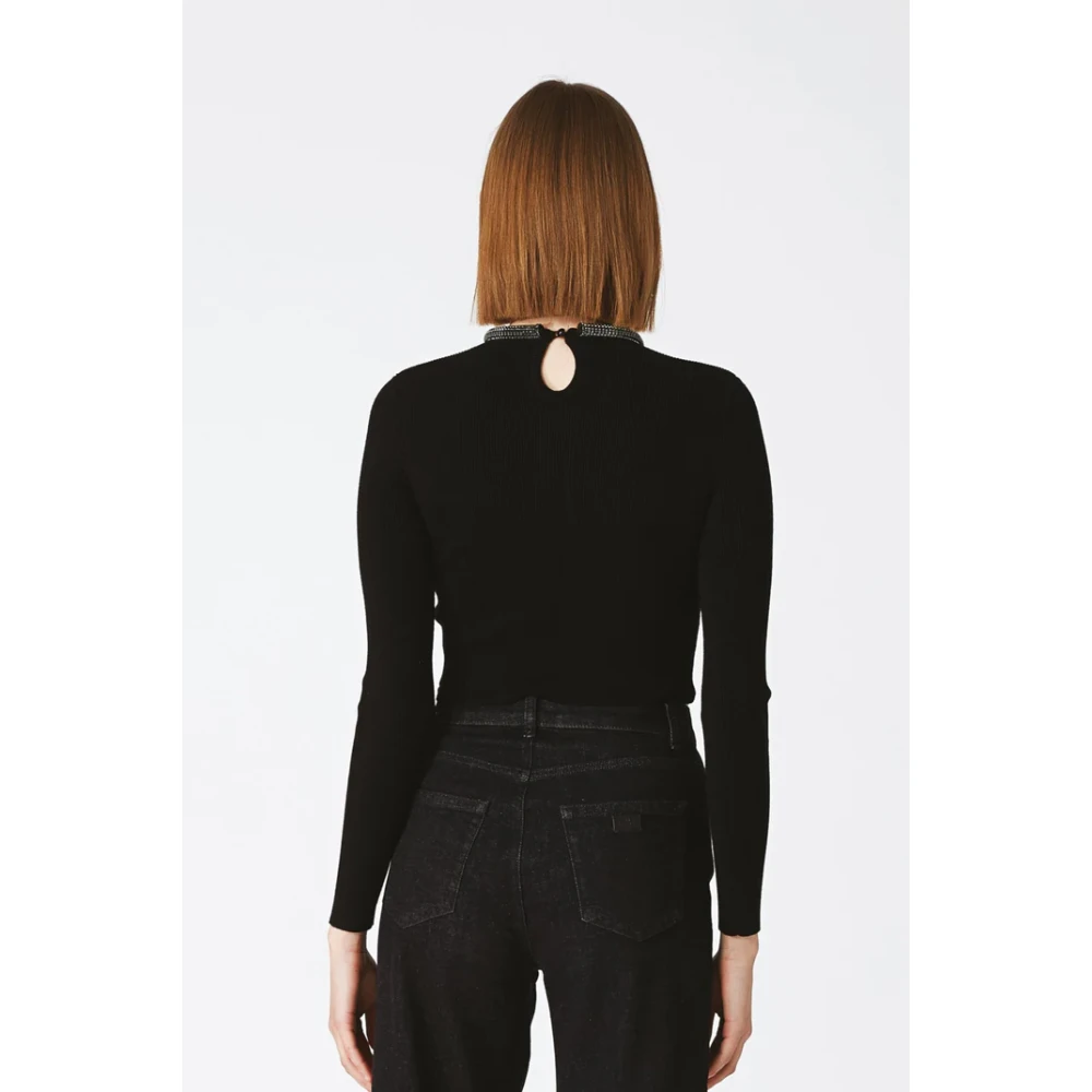 Nenette Zwart shirt met strass detail Black Dames