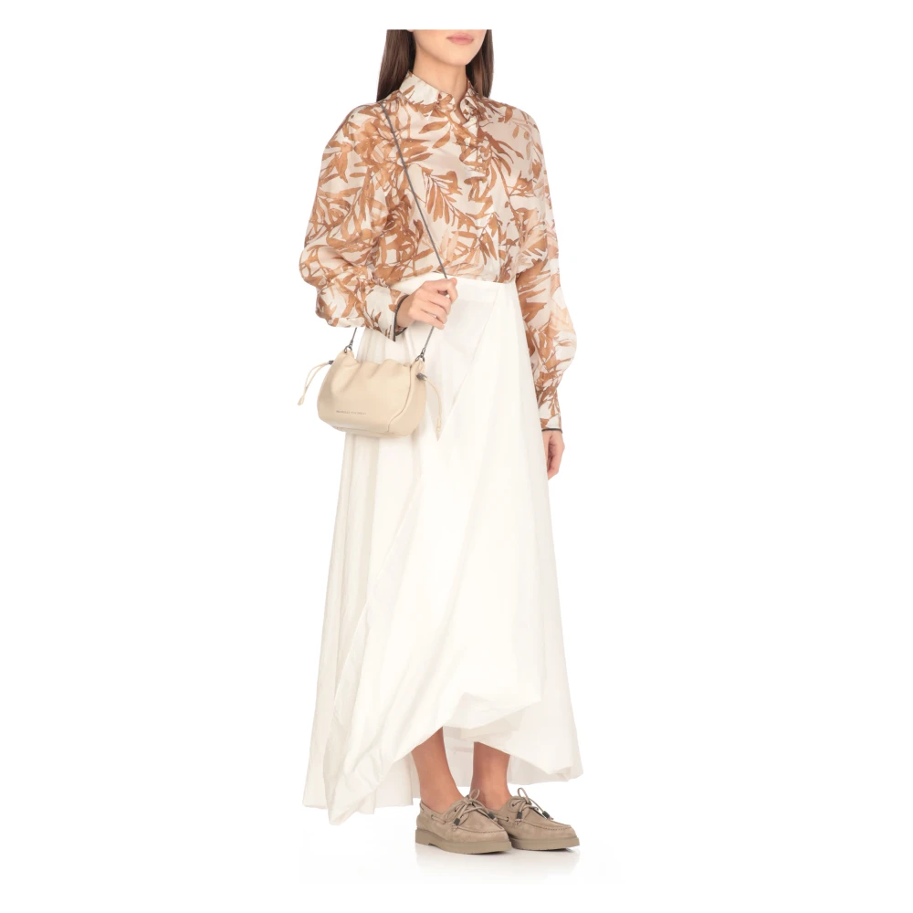 BRUNELLO CUCINELLI Ivoor Leren Schoudertas met Koordsluiting Beige Dames