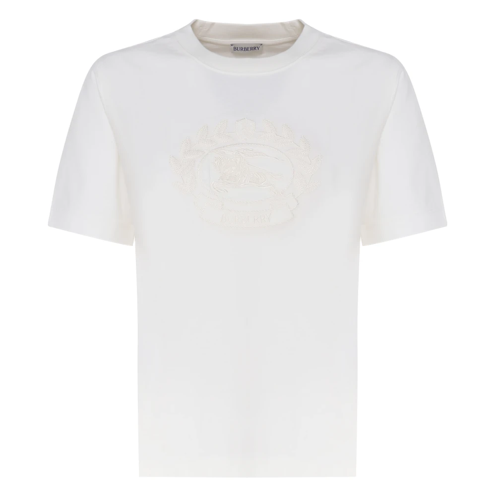 Burberry Witte Katoenen T-shirt met Ronde Kraag White Dames