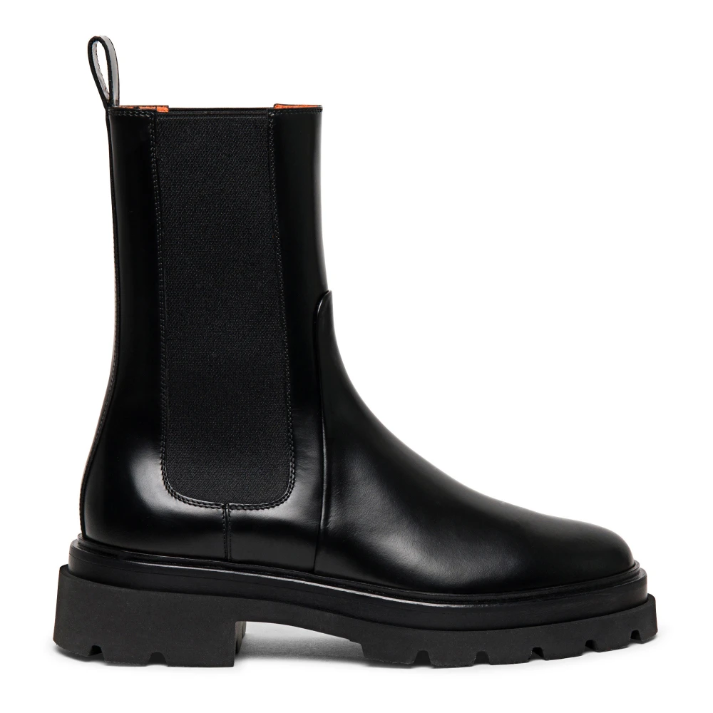 Santoni Women's Black Stylish Leather Combat Boots Size 4