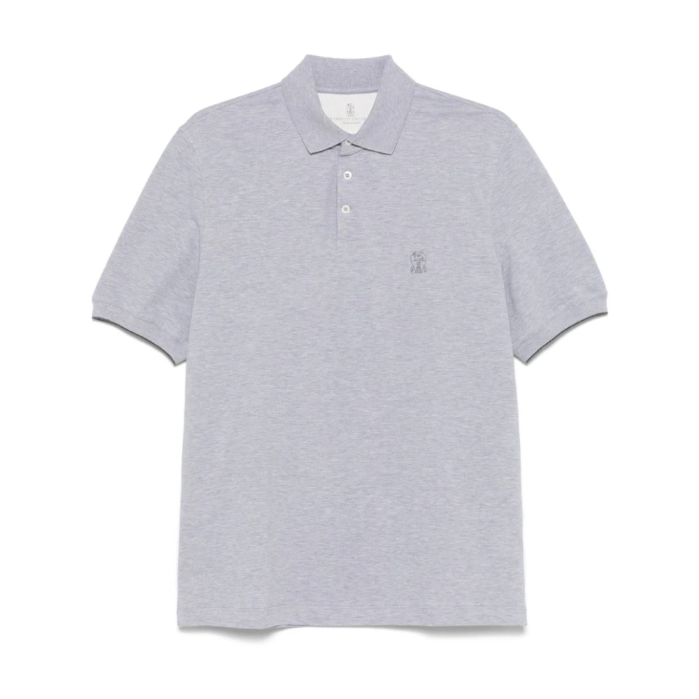 BRUNELLO CUCINELLI Grijze Katoenen Polo met Heraldiek Logo Gray Heren