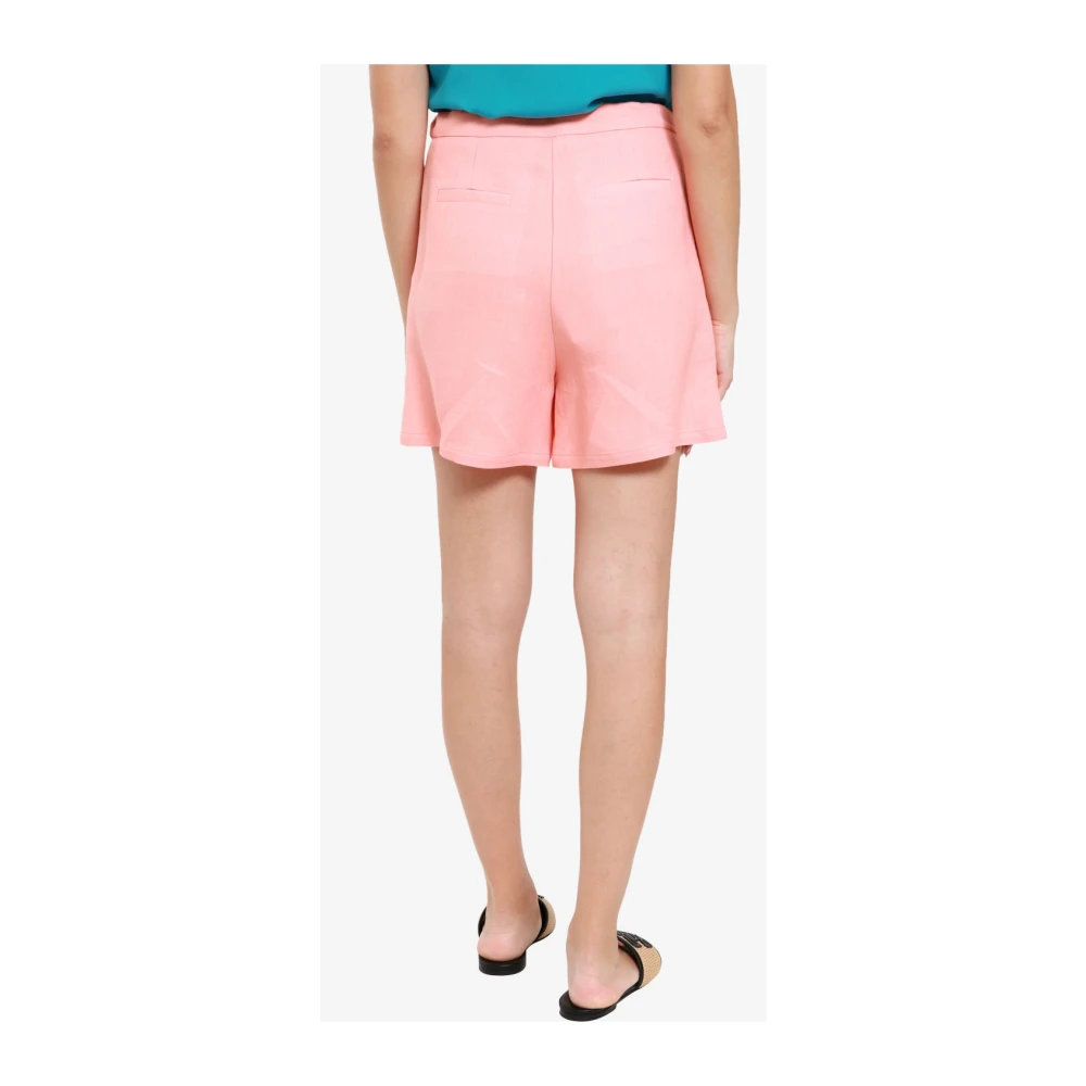 Mauro Grifoni Katoen Linnen Trekkoord Shorts Effen Kleur Pink Dames
