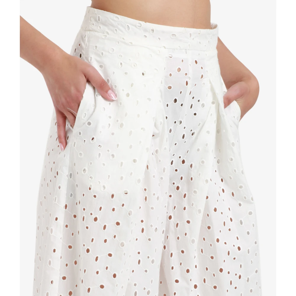 Semicouture Witte Wijde Pijp Broek Sangallo White Dames