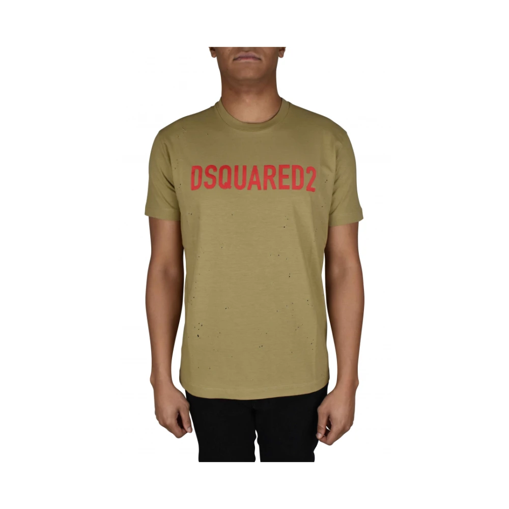 Dsquared2 Beige Katoenen T-Shirt met Rood Logo Beige Heren