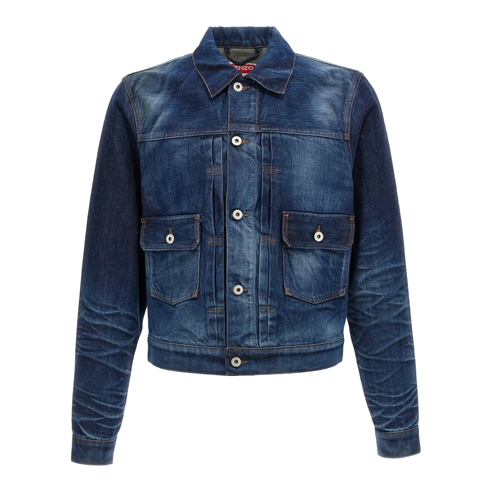 Kenzo Blue Slim Pleated Trucker Jacket In Japanese Denim - Male - Denim Jackets - M - Jackets