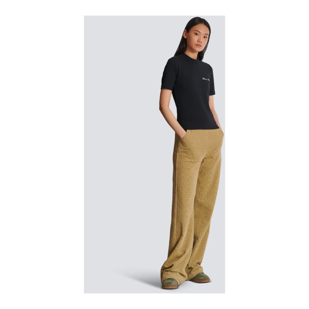 Balmain Geborduurd Signature T-shirt Black Dames