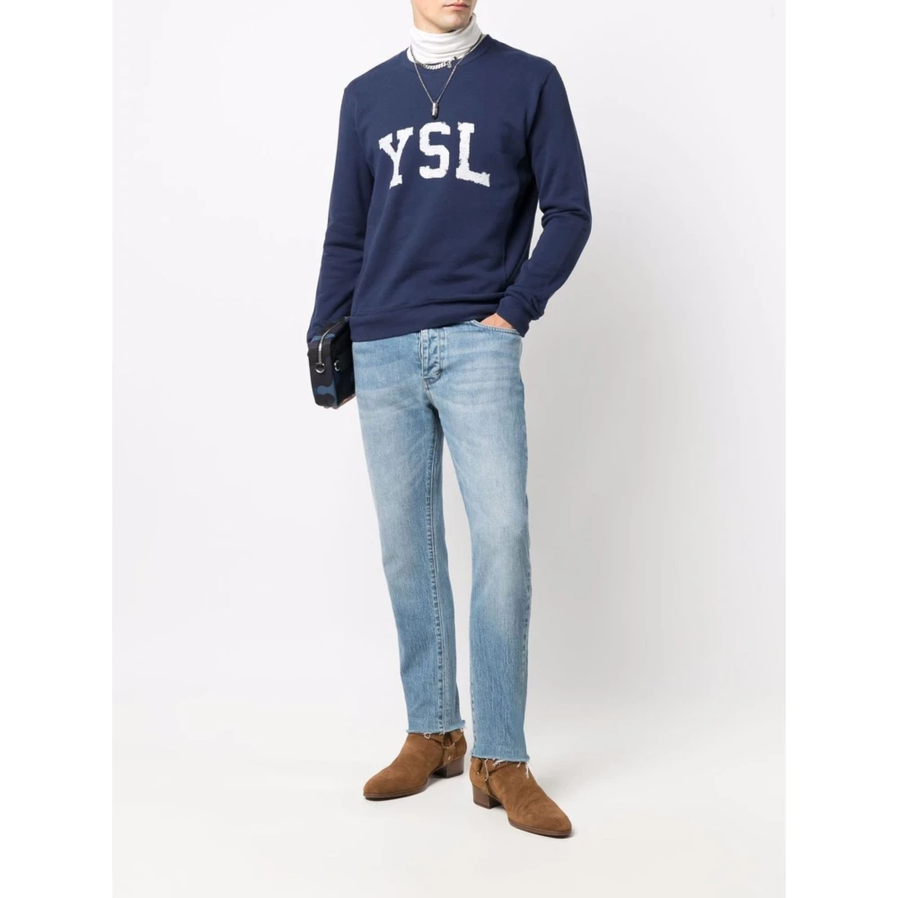 Saint Laurent Blauwe Slim Fit Sweatshirt met bedrukt logo Blue Heren