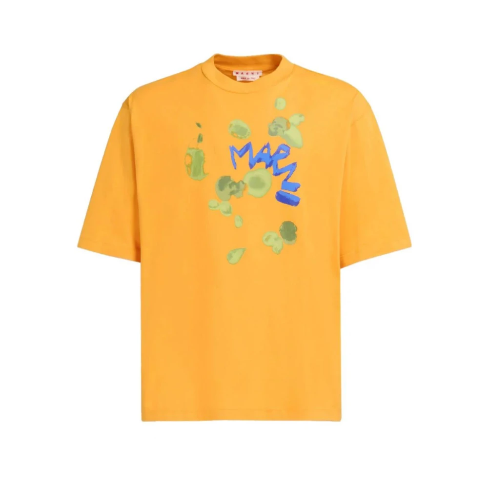 Marni Biologisch Katoenen Bloemen T-shirt Yellow Heren