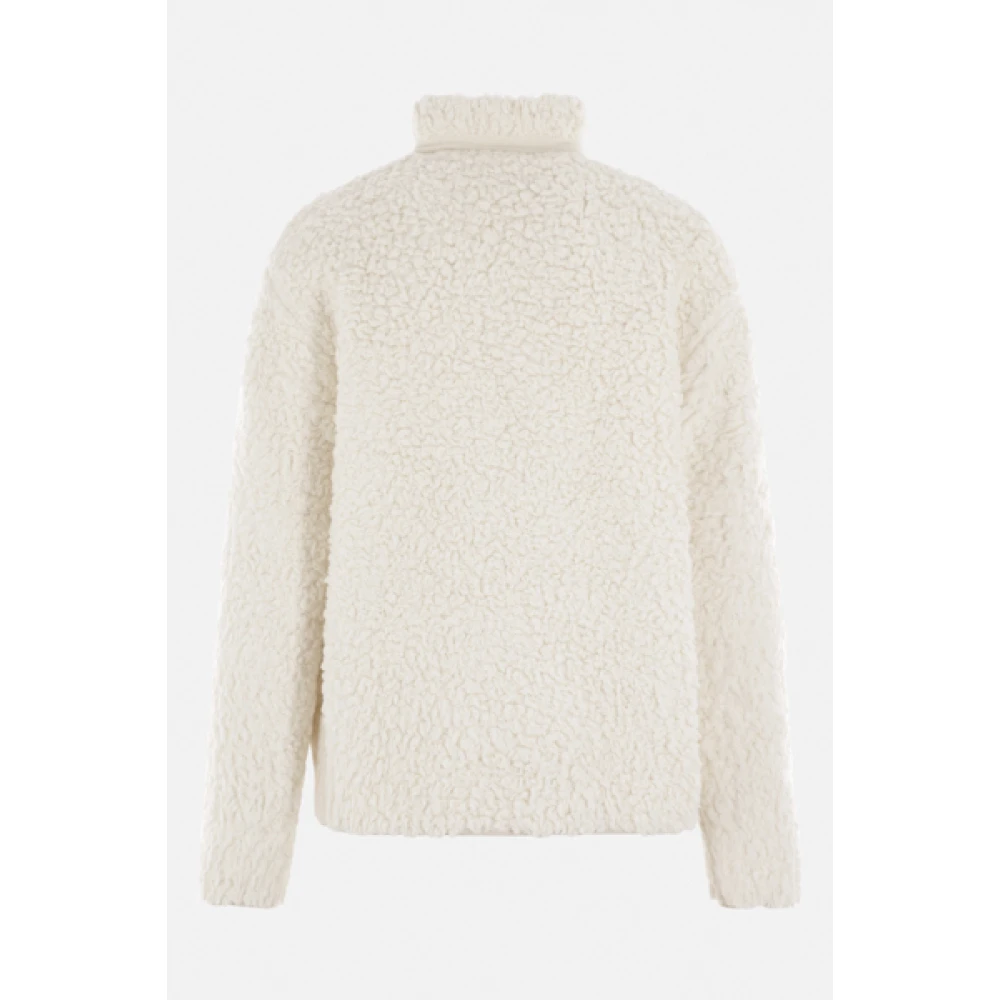 Jil Sander Shearling Zip Sweater Ivory Jersey Trim White Dames